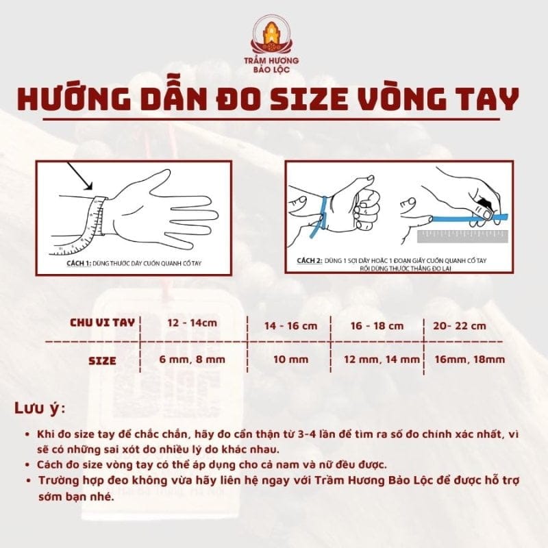 Vòng Trầm Hương Tốc Kiến-An Nhiên Trầm Bảo 7 Hướng dẫn đo vòng